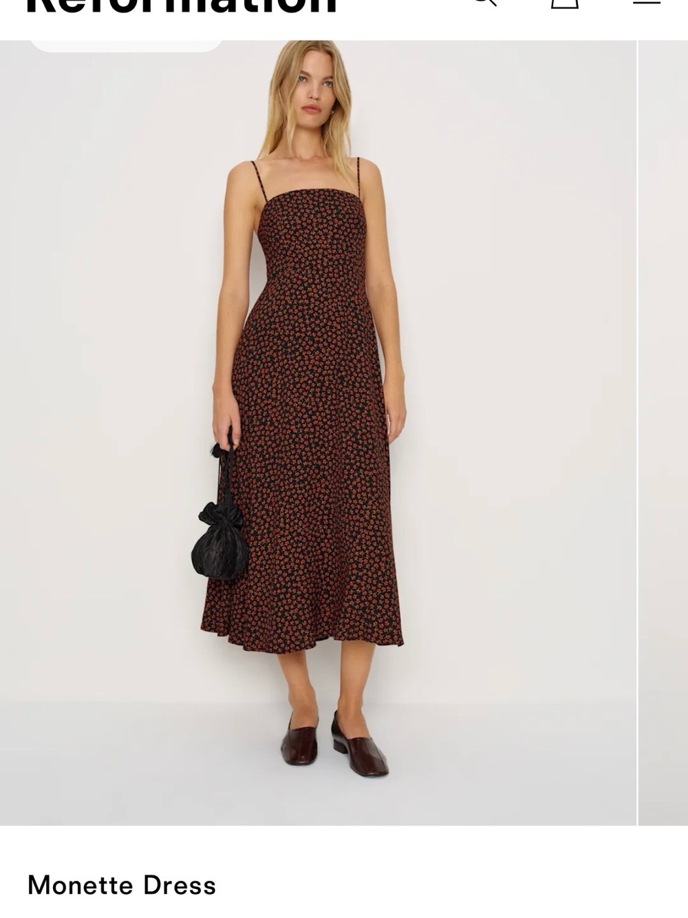 NWT Reformation Monette Midi Dress in Black with Red Floral